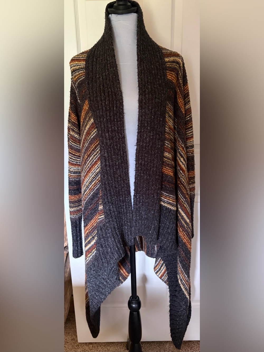 apt 9 Women's Multicolored Oversized Striped Open Front Wrap Cardigan Sweater XL